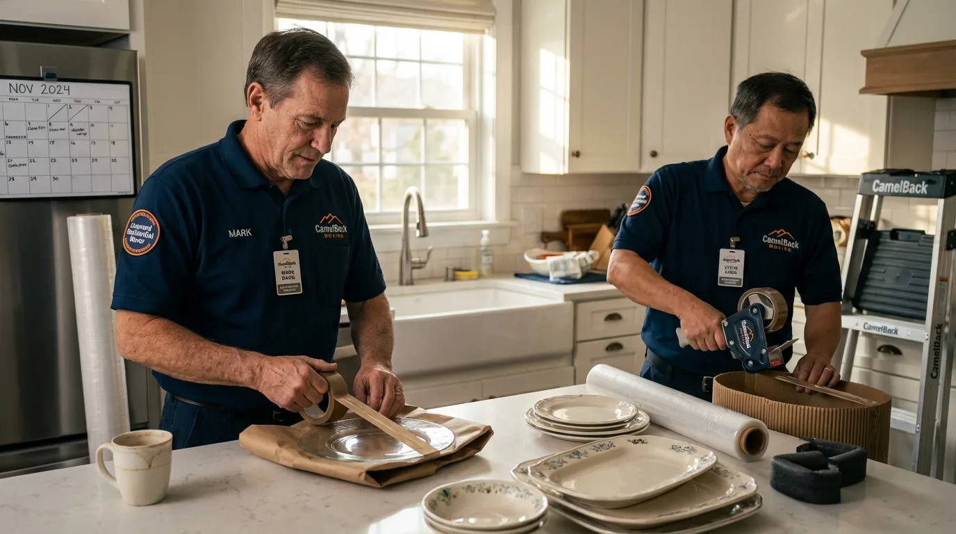 Professional crew packing kitchen dishware in Montpelier, OH
